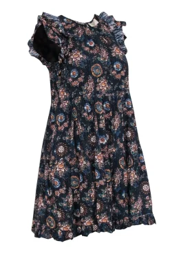 Ulla Johnson - Navy Floral Print Sleeveless Ruffled Mini Dress Sz 4