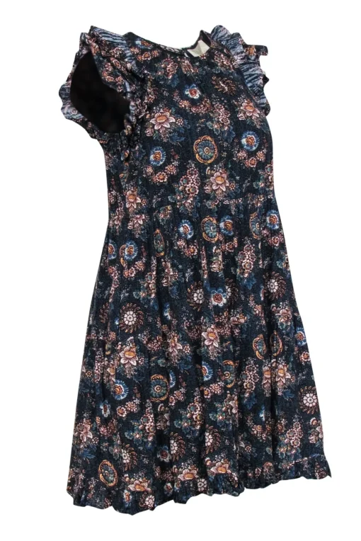 Ulla Johnson - Navy Floral Print Sleeveless Ruffled Mini Dress Sz 4