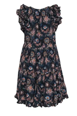 Ulla Johnson - Navy Floral Print Sleeveless Ruffled Mini Dress Sz 4
