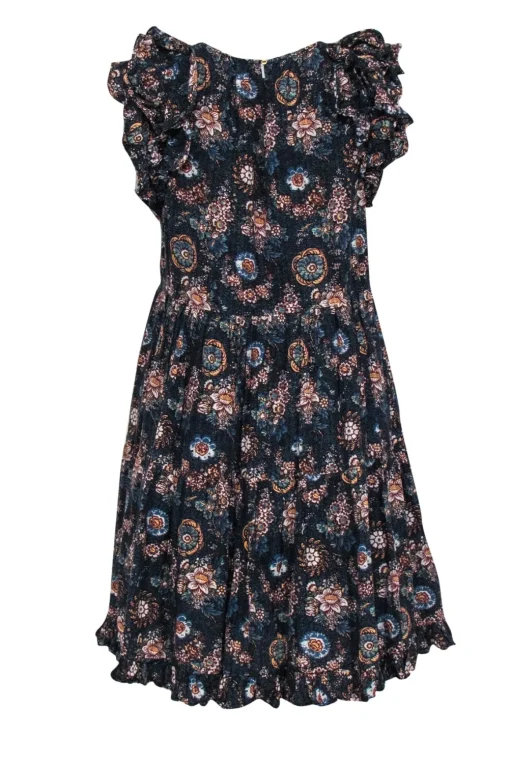 Ulla Johnson - Navy Floral Print Sleeveless Ruffled Mini Dress Sz 4