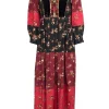 Ulla Johnson - Red, Black, & Beige Floral Print Patchwork Maxi Dress Sz 4