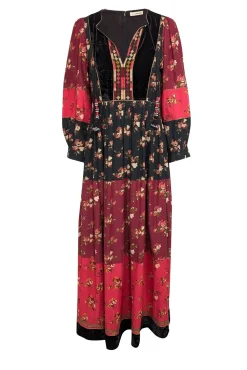 Ulla Johnson - Red, Black, & Beige Floral Print Patchwork Maxi Dress Sz 4