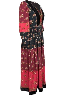 Ulla Johnson - Red, Black, & Beige Floral Print Patchwork Maxi Dress Sz 4