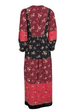Ulla Johnson - Red, Black, & Beige Floral Print Patchwork Maxi Dress Sz 4