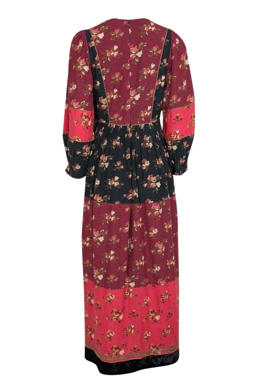 Ulla Johnson - Red, Black, & Beige Floral Print Patchwork Maxi Dress Sz 4