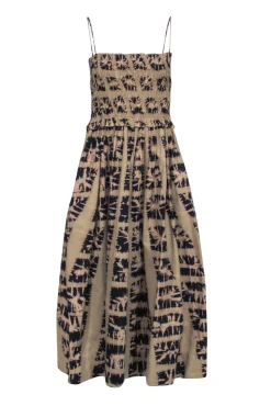 Ulla Johnson - Sage Green & Navy Tie Dye Smocked Bodice Dress Sz 4