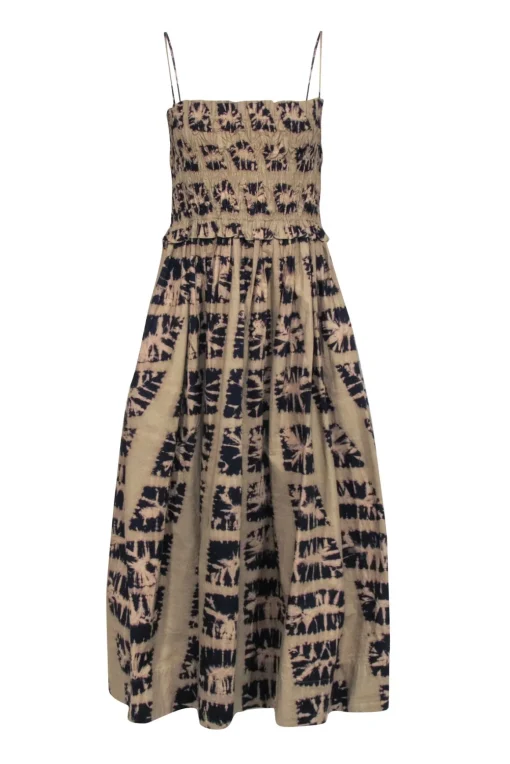 Ulla Johnson - Sage Green & Navy Tie Dye Smocked Bodice Dress Sz 4