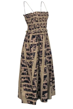 Ulla Johnson - Sage Green & Navy Tie Dye Smocked Bodice Dress Sz 4