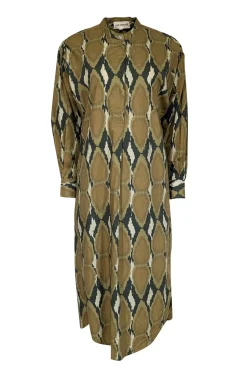 V de Vinster - Khaki & Olive Ikat Print Poplin Dress Sz M