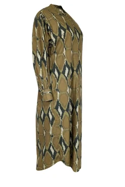 V de Vinster - Khaki & Olive Ikat Print Poplin Dress Sz M