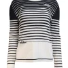 Valentino - Black & Cream Striped Wool & Cashmere Blend Sweater Sz XL