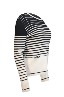 Valentino - Black & Cream Striped Wool & Cashmere Blend Sweater Sz XL