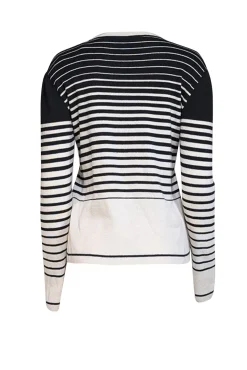 Valentino - Black & Cream Striped Wool & Cashmere Blend Sweater Sz XL