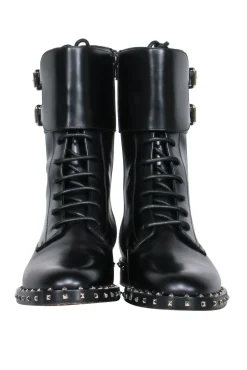 Valentino - Black Studded Trim Combat Boots Sz 6.5
