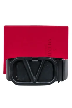 Valentino - Black VLogo Leather Thick Belt Sz S