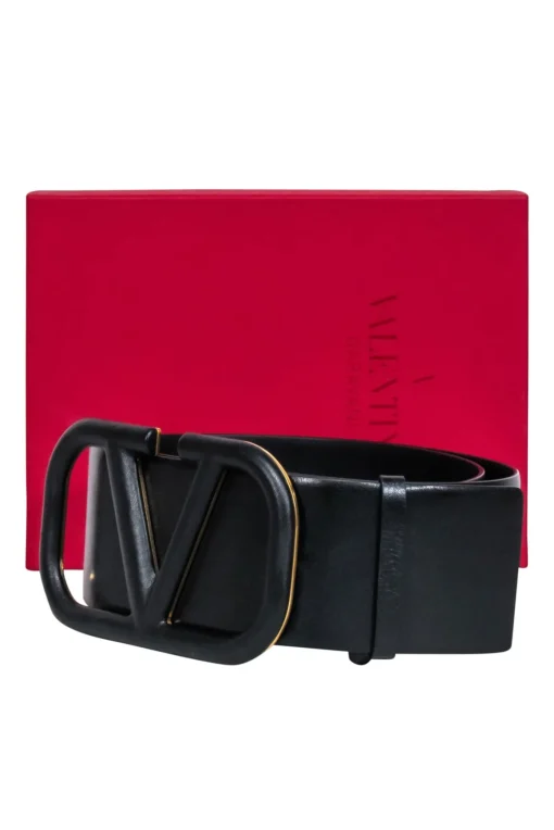 Valentino - Black VLogo Leather Thick Belt Sz S