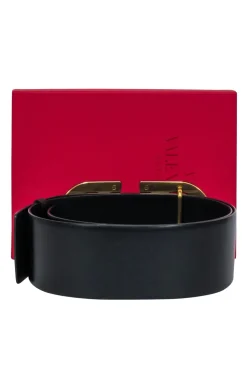 Valentino - Black VLogo Leather Thick Belt Sz S