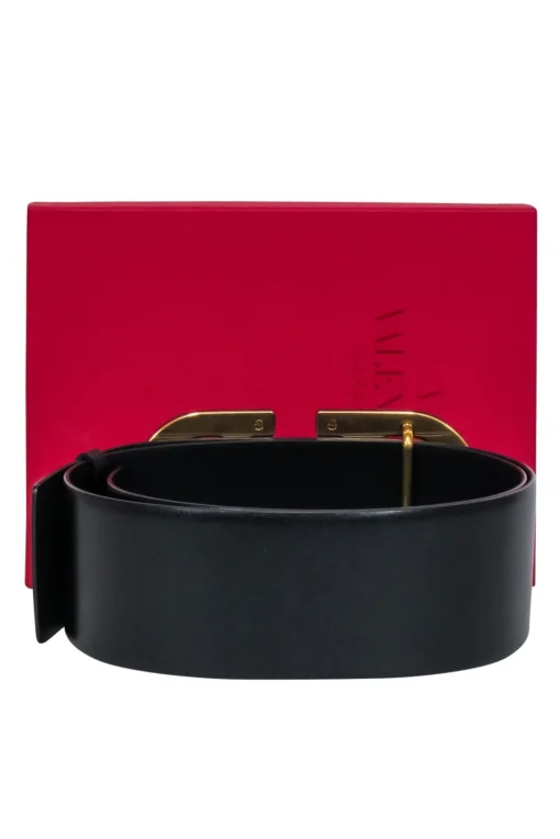 Valentino - Black VLogo Leather Thick Belt Sz S