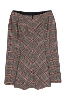 Valentino - Brown & Purple Glen Plaid Pencil Skirt Sz 2