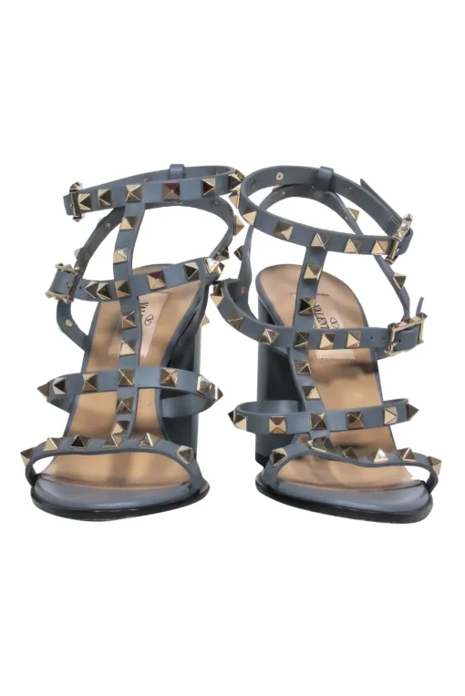 Valentino - Dusty Grey Rockstud Strappy Heels w/ Double Clasp Sz 6