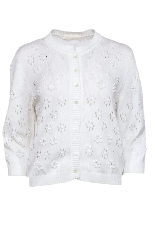 Valentino - Ivory Flower Eyelet Cardigan Sz M
