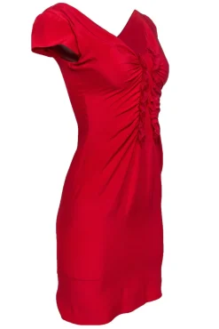 Valentino - Red Cap Sleeve Dress w/ Ruffles Sz S