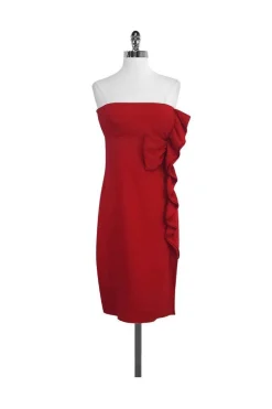 Valentino - Red Strapless Ruffle Dress Sz 10