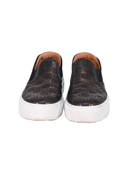 Valentino by Mario Valentino - Black & Bronze Logo Print Slip On Shoes Sz 8.5
