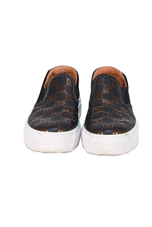 Valentino by Mario Valentino - Black & Bronze Logo Print Slip On Shoes Sz 8.5
