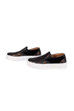 Valentino by Mario Valentino - Black & Bronze Logo Print Slip On Shoes Sz 8.5