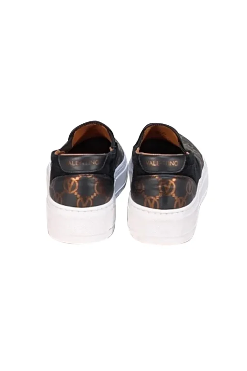 Valentino by Mario Valentino - Black & Bronze Logo Print Slip On Shoes Sz 8.5
