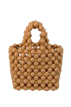 Vanina - Tan & Gold Beaded Mini Handbag