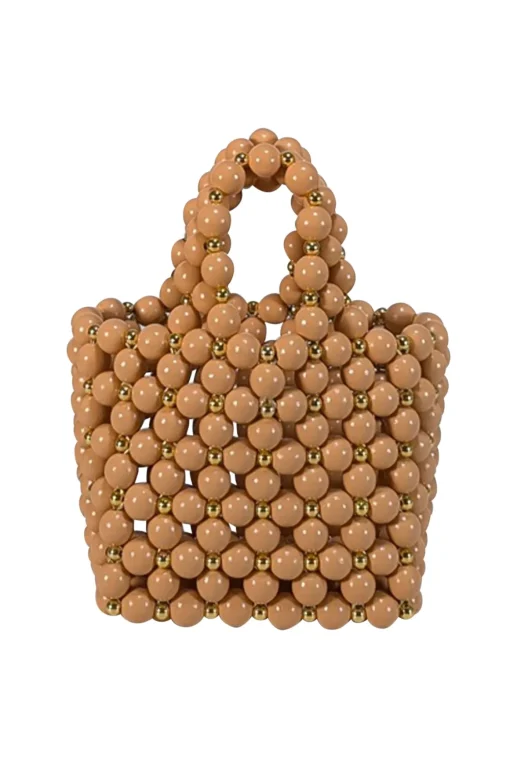 Vanina - Tan & Gold Beaded Mini Handbag