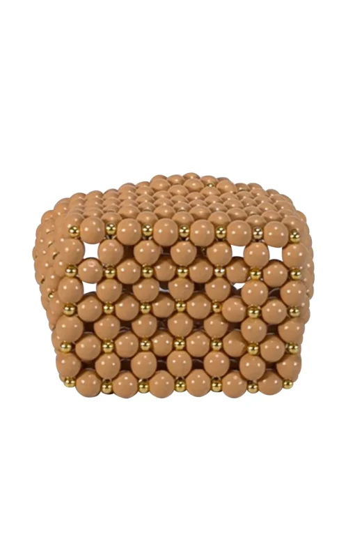 Vanina - Tan & Gold Beaded Mini Handbag