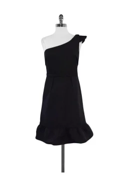 Vera Wang Lavender Label - Black Textured One Shoulder Dress Sz 4
