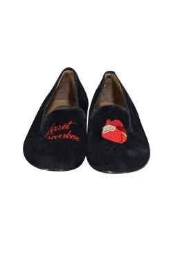Verameat - Black Velvet Embroidered Heart Breaker Smoking Shoe Flats sz 9