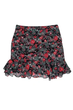 Veronica Beard - Black & Red Floral Print Mini Skirt Sz 4