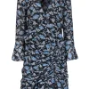 Veronica Beard - Black, Blue & White Floral Print Ruched Silk Dress Sz 8