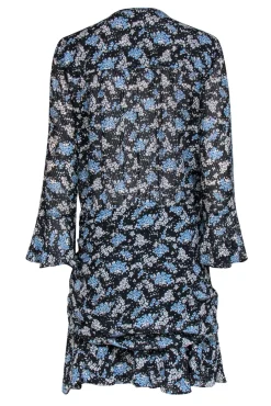 Veronica Beard - Black, Blue & White Floral Print Ruched Silk Dress Sz 8