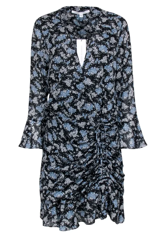 Veronica Beard - Black w/ Blue Floral Print Crop Sleeve Dress Sz 12