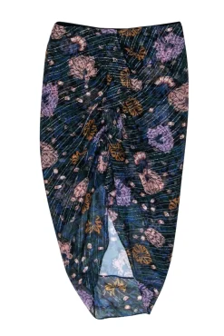 Veronica Beard - Black w/ Multicolor Floral Print Silk Ruched Skirt Sz 4
