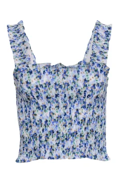 Veronica Beard - Blue Multicolor Printed Smocked Cropped Top Sz XS