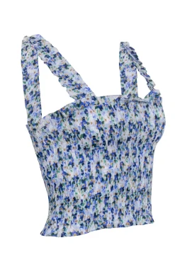 Veronica Beard - Blue Multicolor Printed Smocked Cropped Top Sz XS