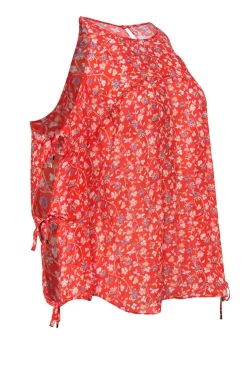 Veronica Beard - Bright Orange Silk Floral Cold Shoulder Top Sz 12