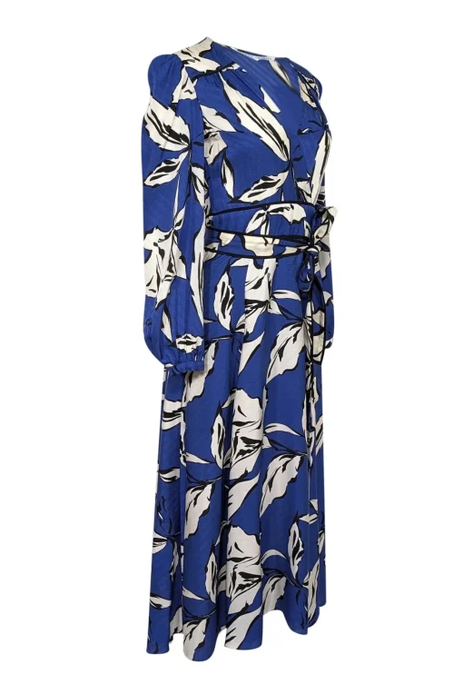 Veronica Beard - Cobalt Blue w/ Ivory & Black Botanical Print Silk Jacquard Dress Sz 2