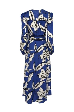 Veronica Beard - Cobalt Blue w/ Ivory & Black Botanical Print Silk Jacquard Dress Sz 2