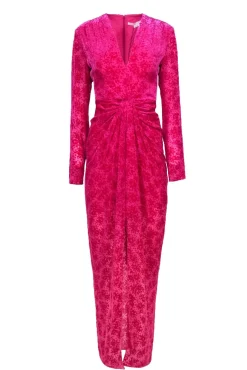 Veronica Beard - Hot Pink Floral Velvet Knotted Waist Gown Sz 8