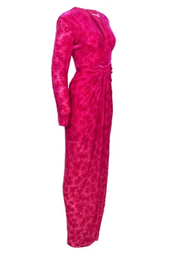 Veronica Beard - Hot Pink Floral Velvet Knotted Waist Gown Sz 8