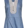 Veronica Beard - Light Blue Sleeveless Peplum Top w/ Cream Embroidery Sz 6