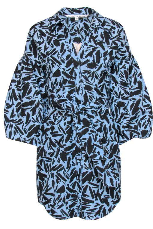 Veronica Beard - Light Blue & Black Brushstroke Print Belted Shirtdress Sz 2